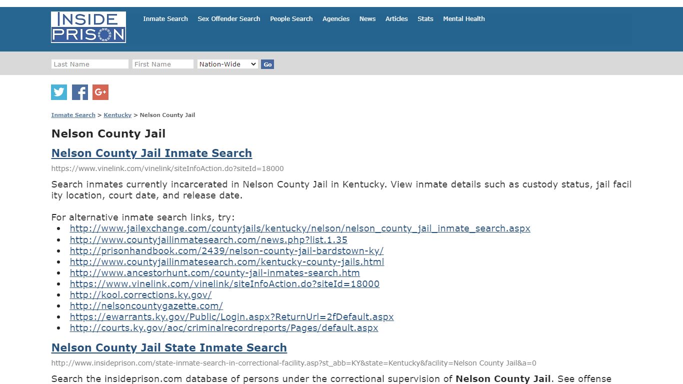 Nelson County Jail - Kentucky - Inmate Search - Inside Prison